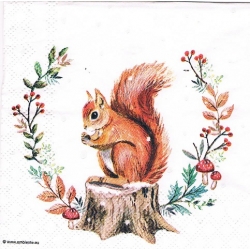 Serwetka -3287- MINI 25x25 cm , wzór 4 krotny , wiewiórka